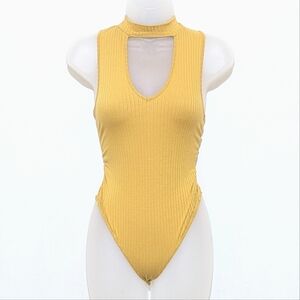 Timing | Bodysuit | Ribbed | VNeck | High Neck  | Mustard Yellow | Boho | Chic